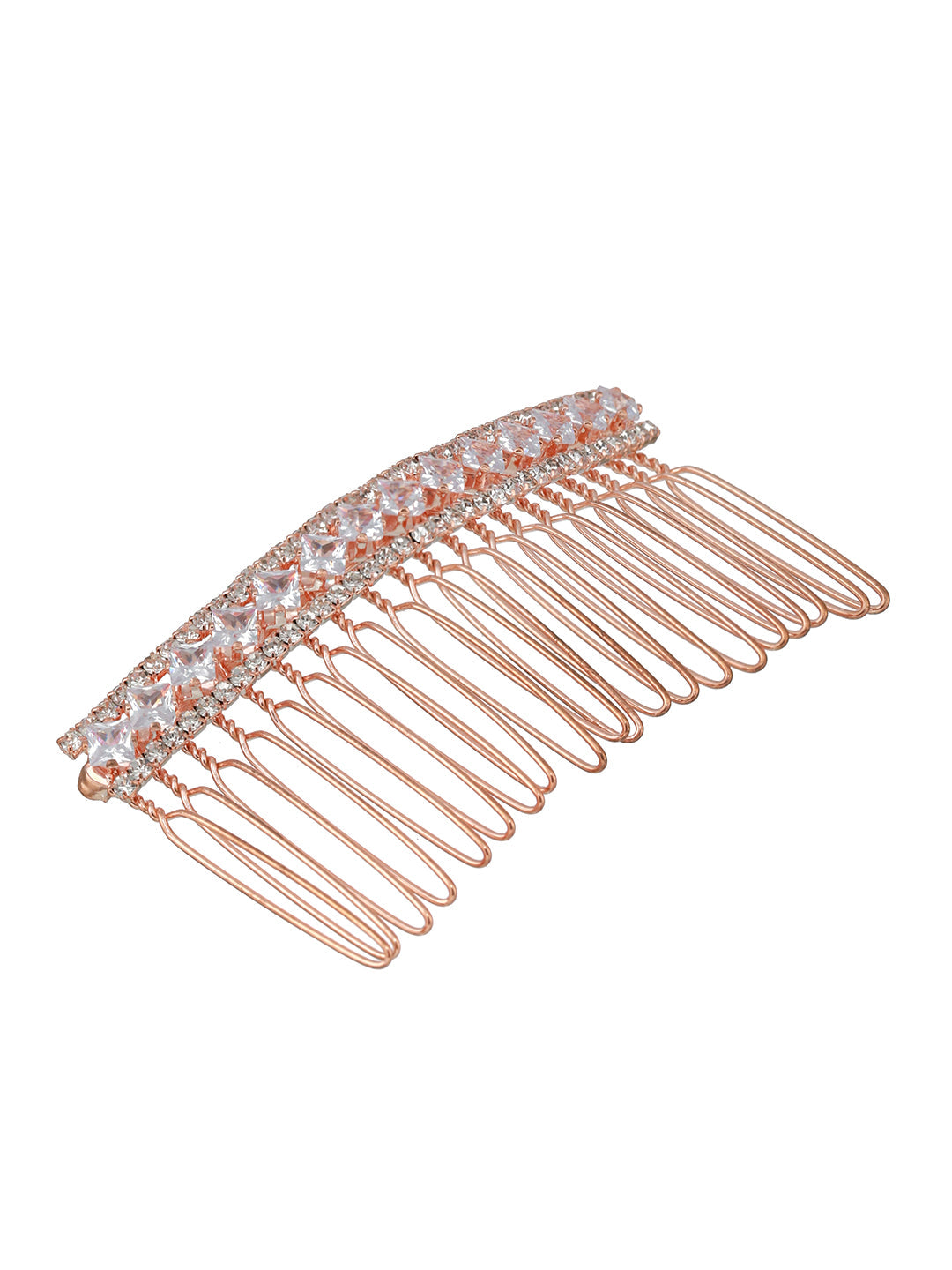 Women Rose Gold Plated & Silver-Toned Beaded Flowral Design Comb Pin