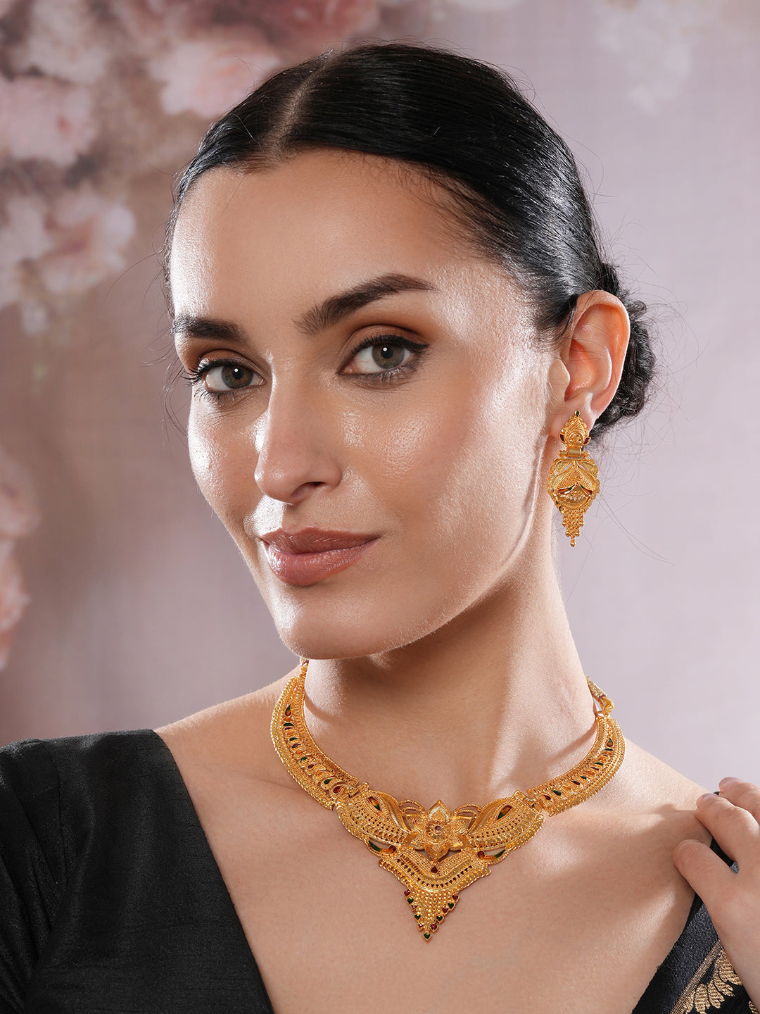 Jazz And Sizzle 22K Gold Plated  Circular Design Necklace Set with Matching Earrings Dubai Style Jewelry Set