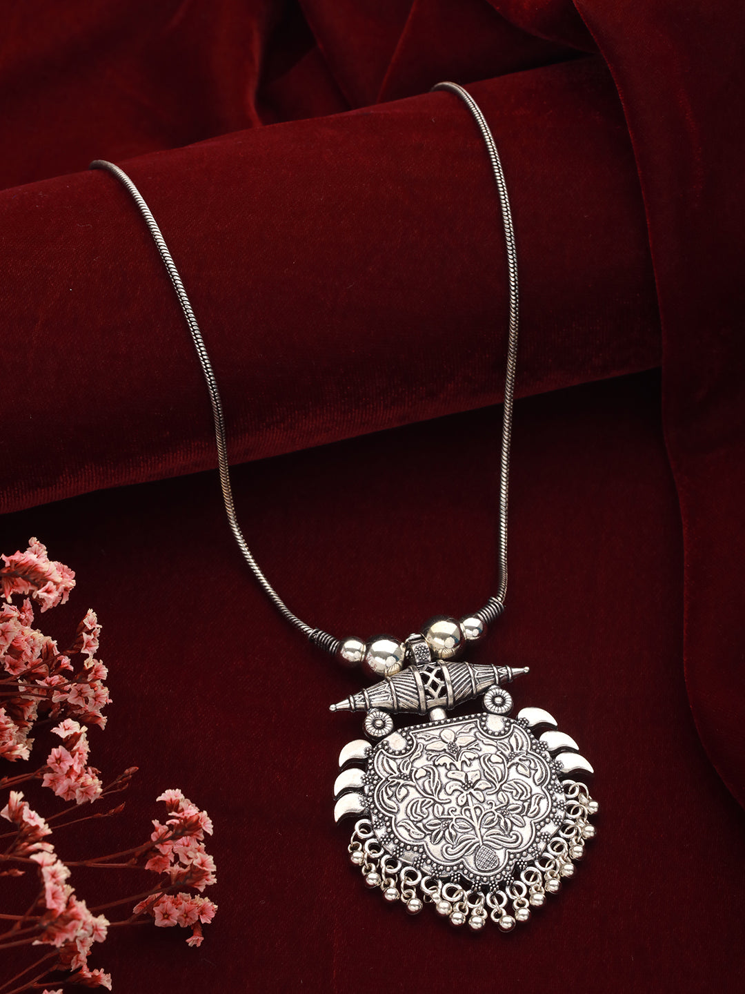 Silver Plated Statement Oxidised Necklace