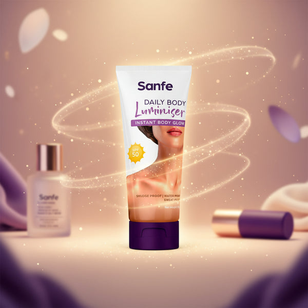 Sanfe Daily Body Luminiser l Instant Body Highlighter For Women | SPF50 Smudge Proof | Water Proof | Sweat Proof | Transfer Proof | Daily Complexion Booster | For Indian Skin | 50g