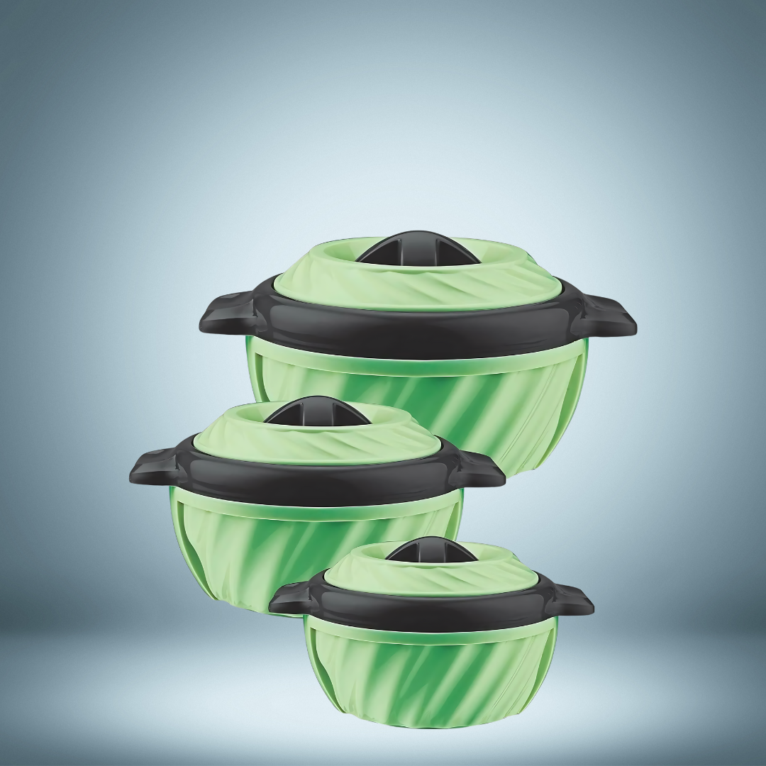 SELVEL Insulated Double Walled Casserole Set of 3 (Green) (1800ml, 1180ml, 650ml)