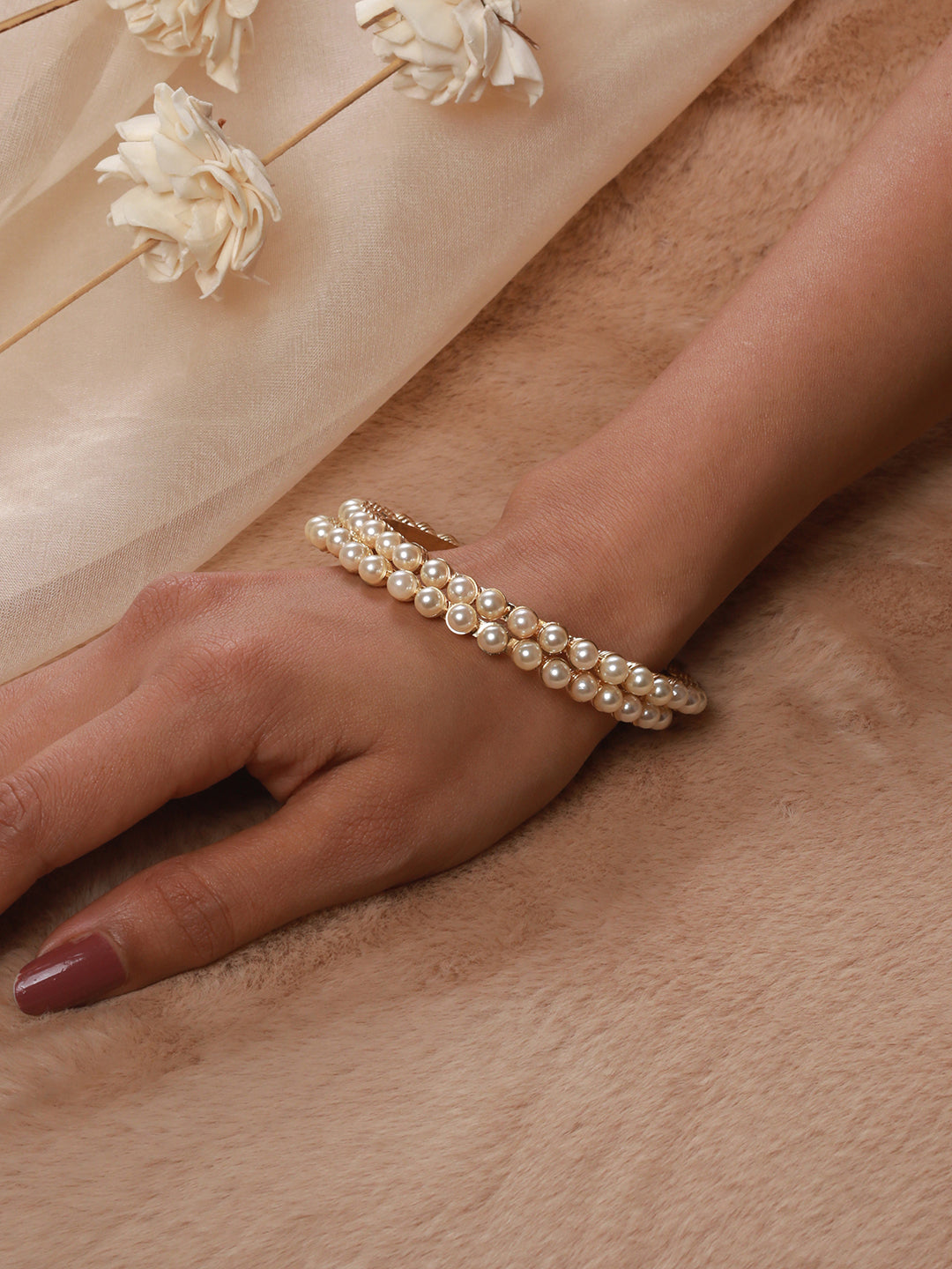 Set Of 2 Gold-Plated Beaded Bangles