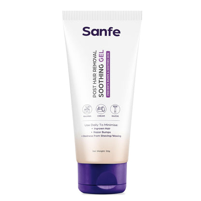 Sanfe Post Hair Removal Soothing Gel For Women Prevents From Razor Bumps & Redness Minimizes Ingrown Hair Lightweight & Soothing Use After Hair Removal Cream & Spray Dermatologist Tested-(50g)
