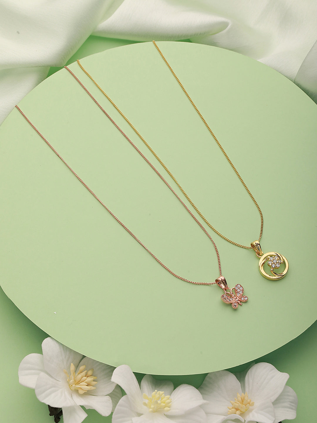 Set Of 2 Rose Gold Plated & Gold Plated Pendant With Chain