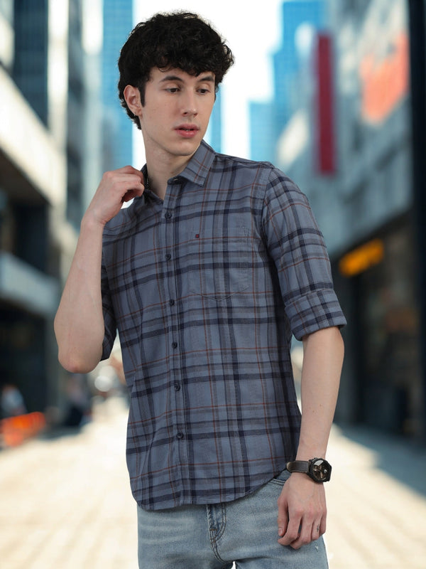 Men Navy Blue Slim Fit Checks Full Sleeve Casual Shirt Cool Colors