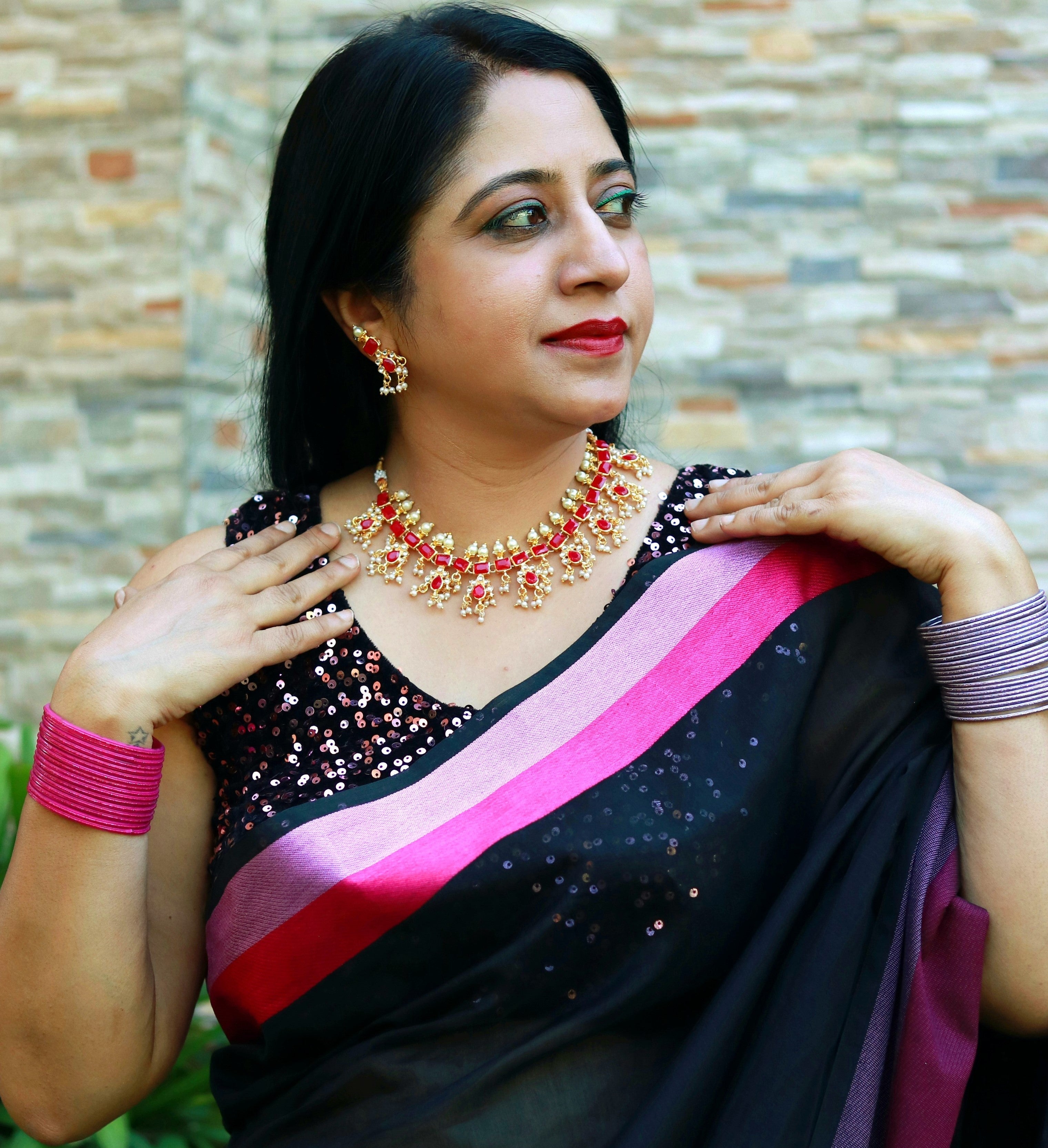 Gold-Plated Artificial Stones Studded And Beads Jewellery Set