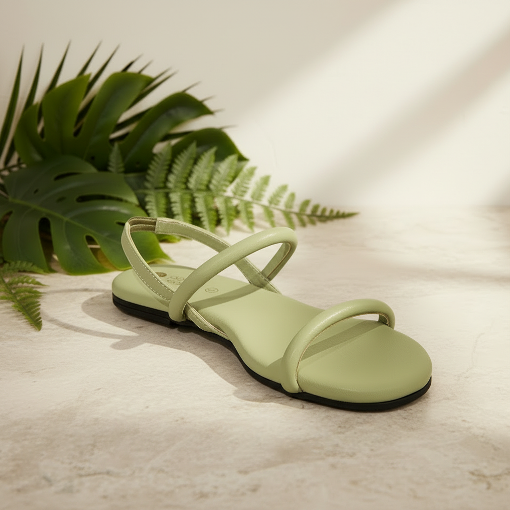 Lily Dual-Strap Vegan Leather Green Women Sandals Planet Paaduks