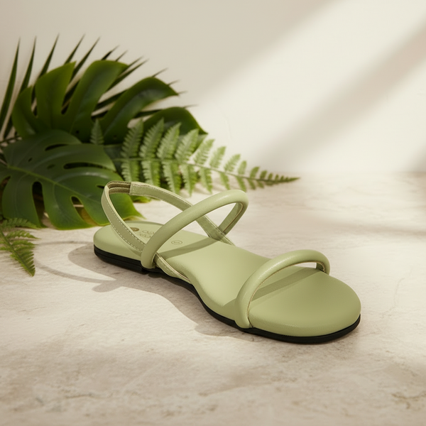 Lily Dual-Strap Vegan Leather Green Women Sandals Planet Paaduks