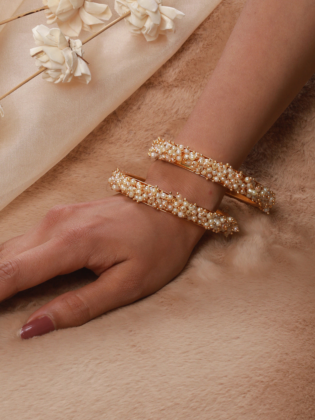 Set Of 2 Gold-Plated Beaded Bangles