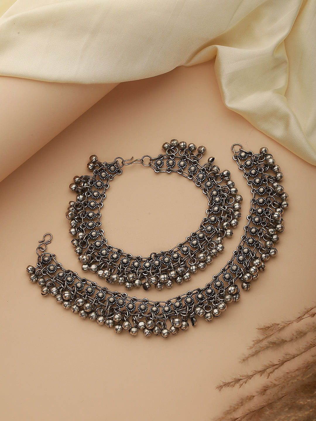Set Of 2 Oxidised Silver-Plated Ghungroo Anklets