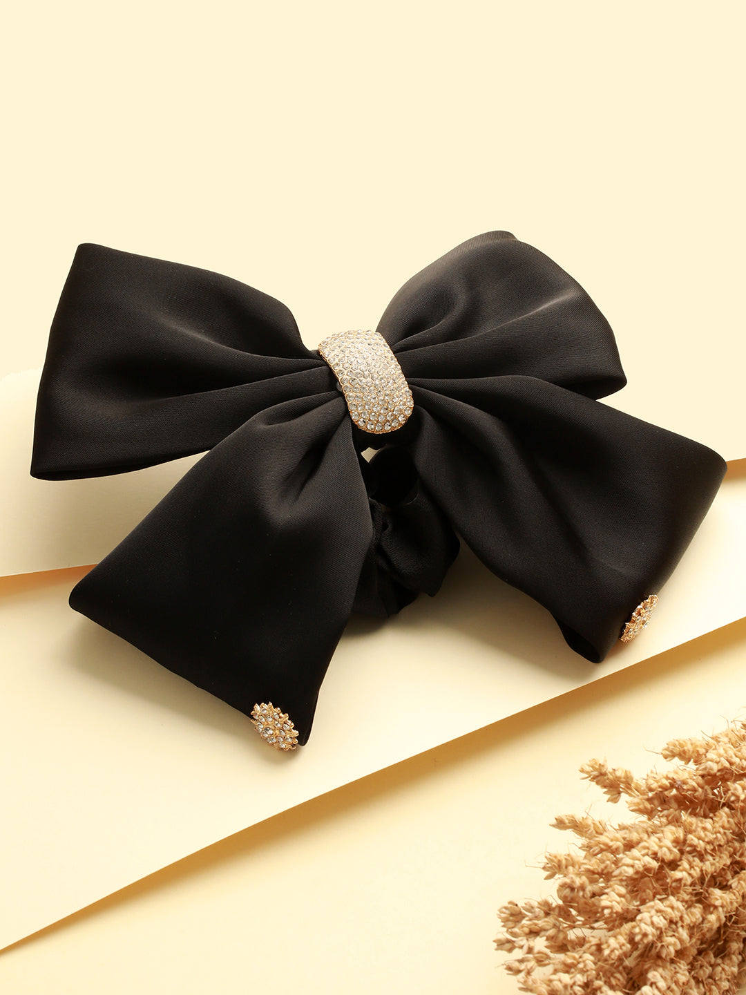 Women Black Cz Studded Embellished Ponytail Holder