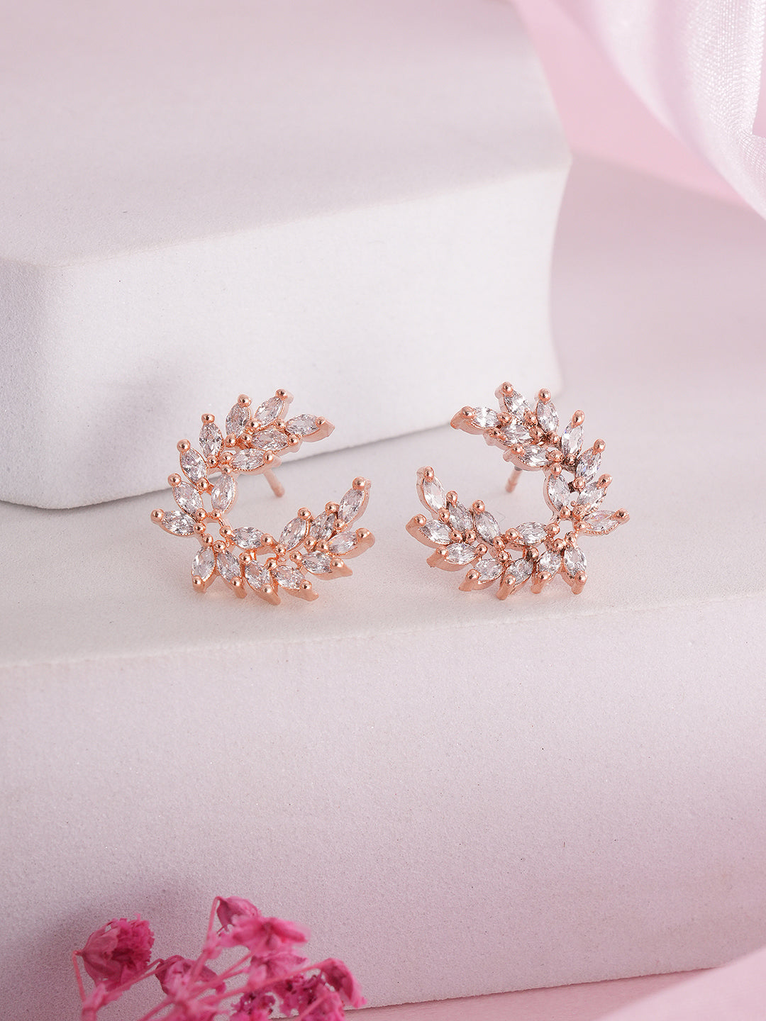 Jazz And Sizzle Rose Gold Plated CZ Studded Contemporary Studs