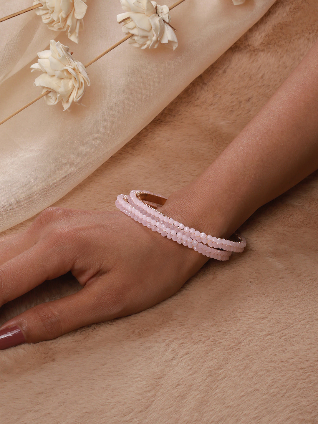 Set Of 2 Gold-Plated Crystal Beaded Bangles