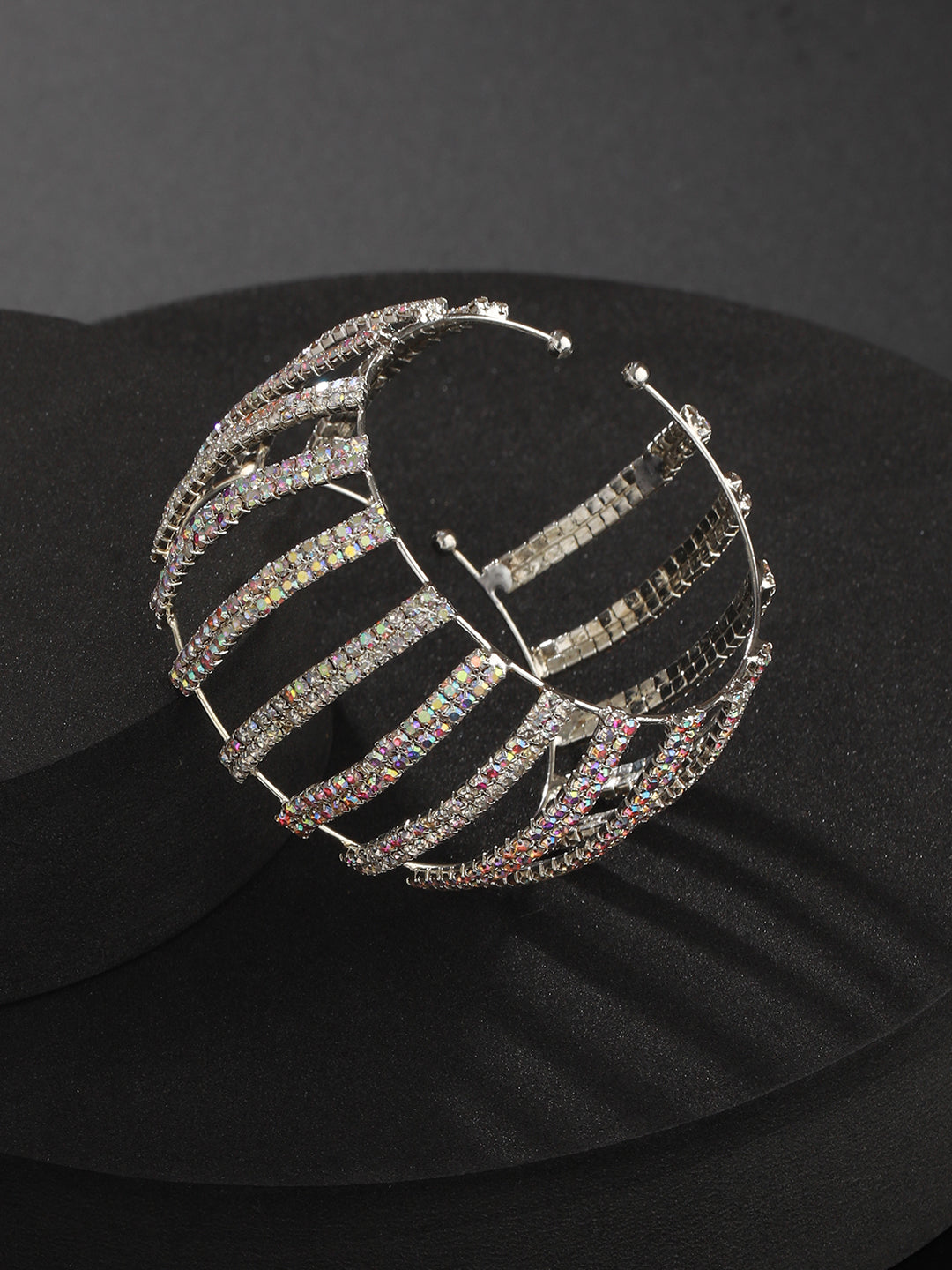 Silver-Plated Crystal-Studded Cuff Bracelet