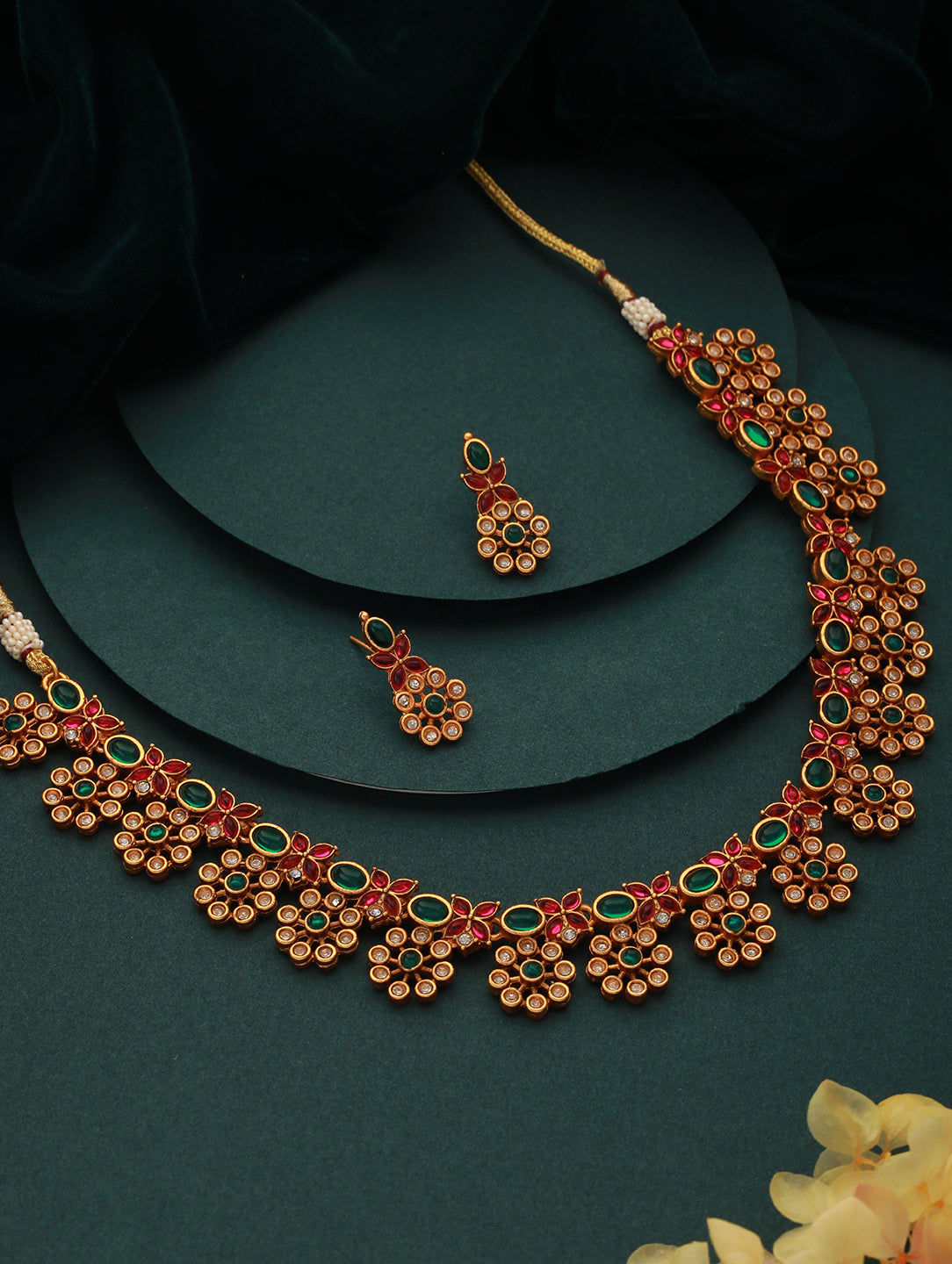 Gold-Plated American Diamond-Studded Brass Necklace & Earrings
