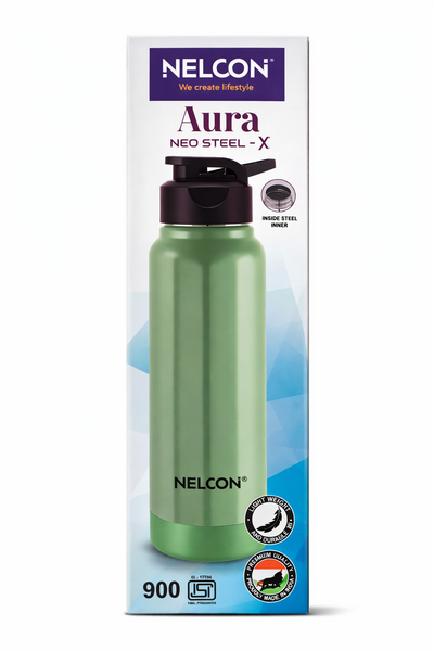 Nelcon Aura Neo Steel-X Water Bottle 900ml – Lightweight Stainless Steel Inner Bottle HalfPe - FW -TPT