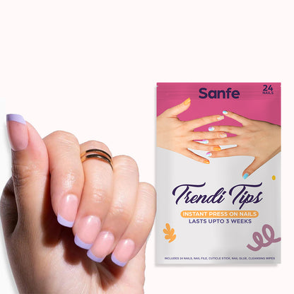 Sanfe Instant Press On Nails - Pink French | 24 Reusable Artificial Fake Nail Set/Extensions | Quick, Lightweight, Salon Look, Lasts upto 3 weeks | For Festivals & Special Occasions