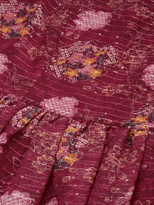 Bollywood Vogue Ready To Wear Wine Georgette Digital Printed Dress