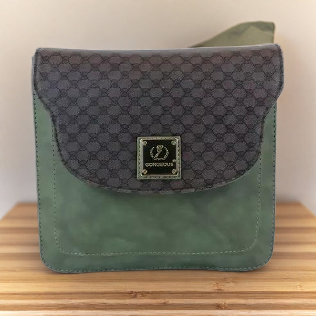 Fashionably Hands-Free: Trendy Women's Sling Bag with Crossbody Strap (Green/Brown)