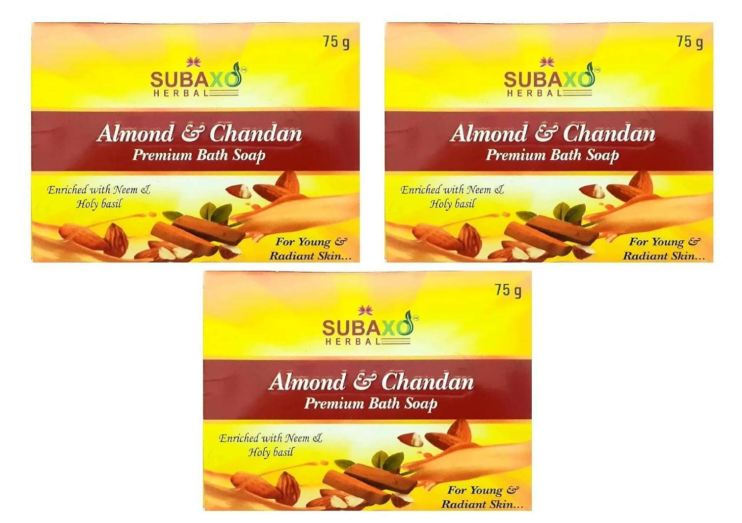 SUBAXO Almond & Chandan Bath Soap Pack (3x75g,Pack Of 3) - HalfPe