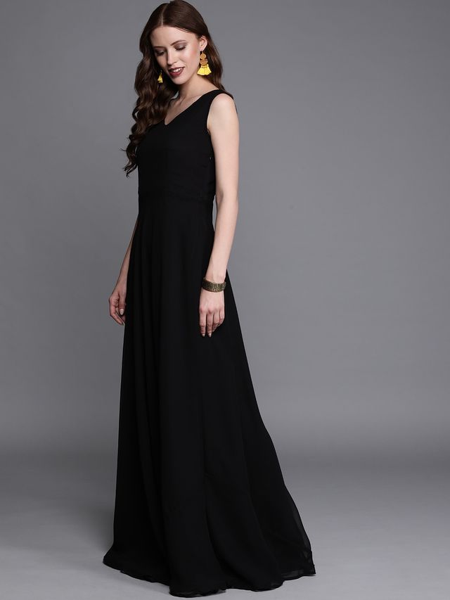 Bollywood Vogue Ready To Wear Off White N Black Embroidered Jacket Style Gown