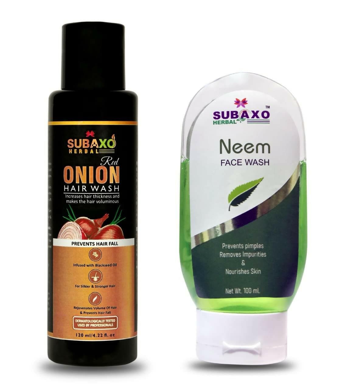 SUBAXO Onion hair wash Shampoo (120 ml) and Neem Herbal Face Wash (100ml) Combo - HalfPe