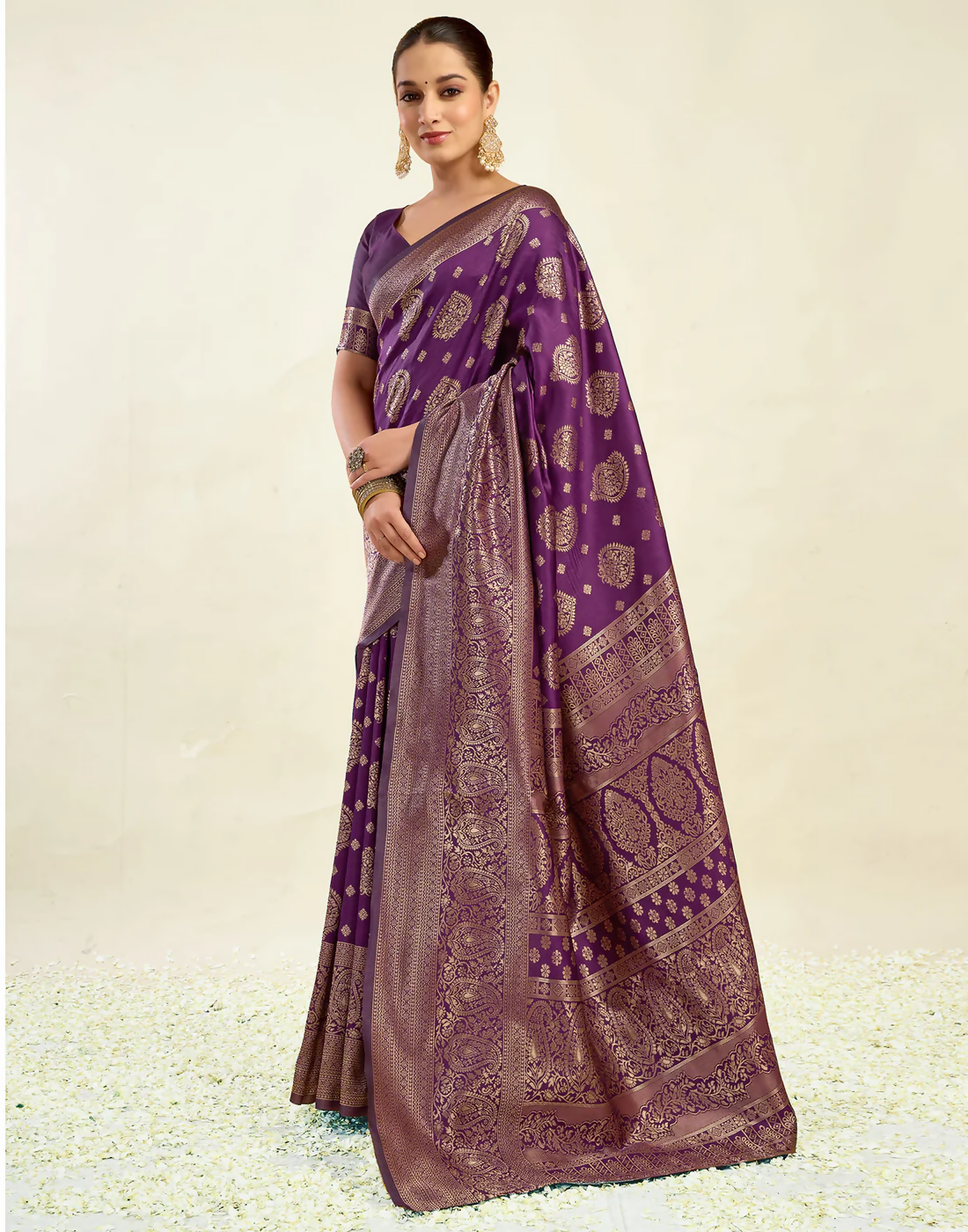 AXONIT Royal Jacquard Saree with Golden Zari Butta & Brocade Border
