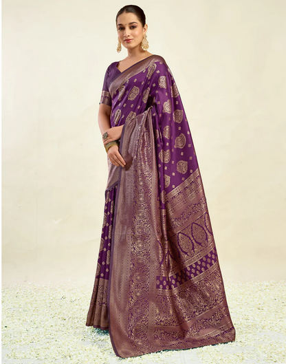 AXONIT Royal Jacquard Saree with Golden Zari Butta & Brocade Border