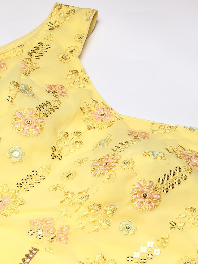 Bollywood Vogue Ready To Wear Yellow Embroidered  Georgette Kali Gown