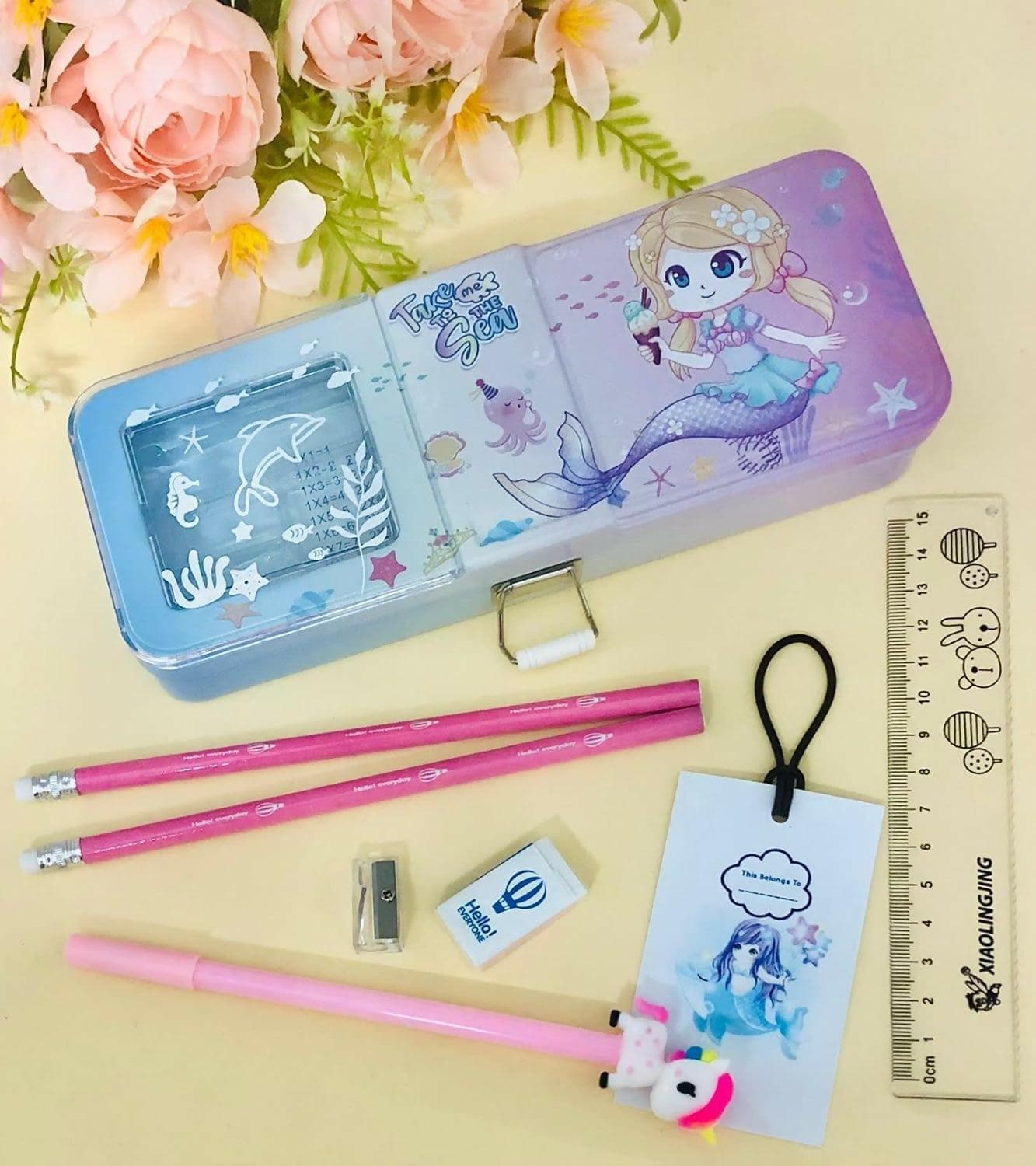 Mermaid Theme Metal Pencil Box , Book Mark , Stationery - HalfPe