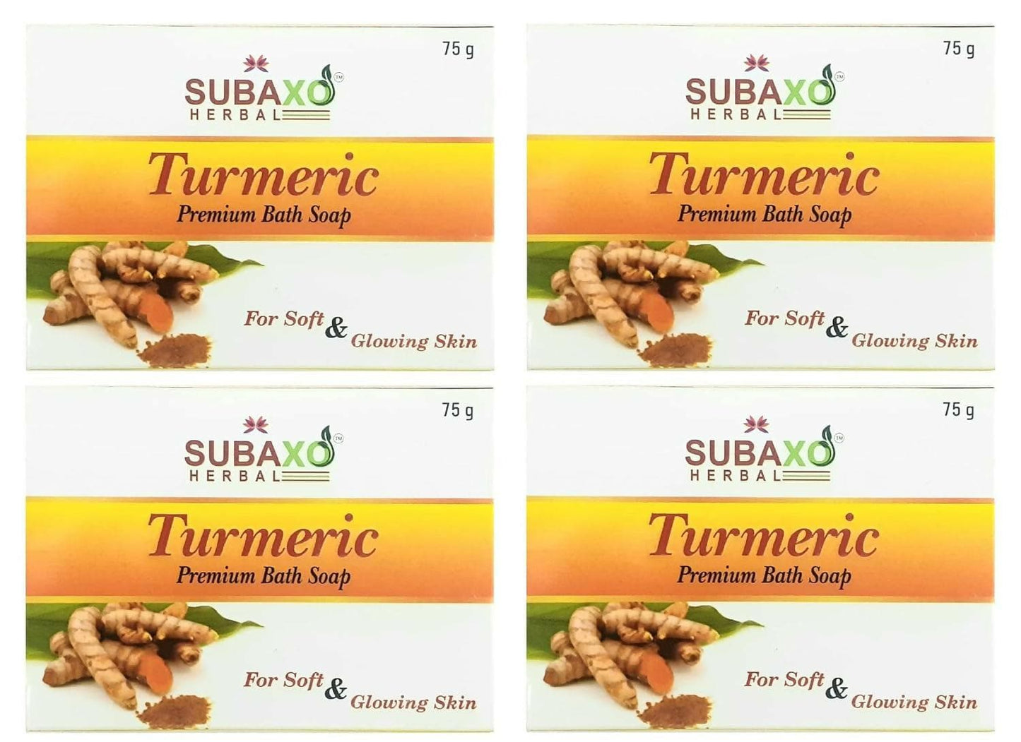 SUBAXO Turmeric Bath Glycerine For Soft & Clear Skin Soap Pack (4x75g,Pack Of 4) - HalfPe