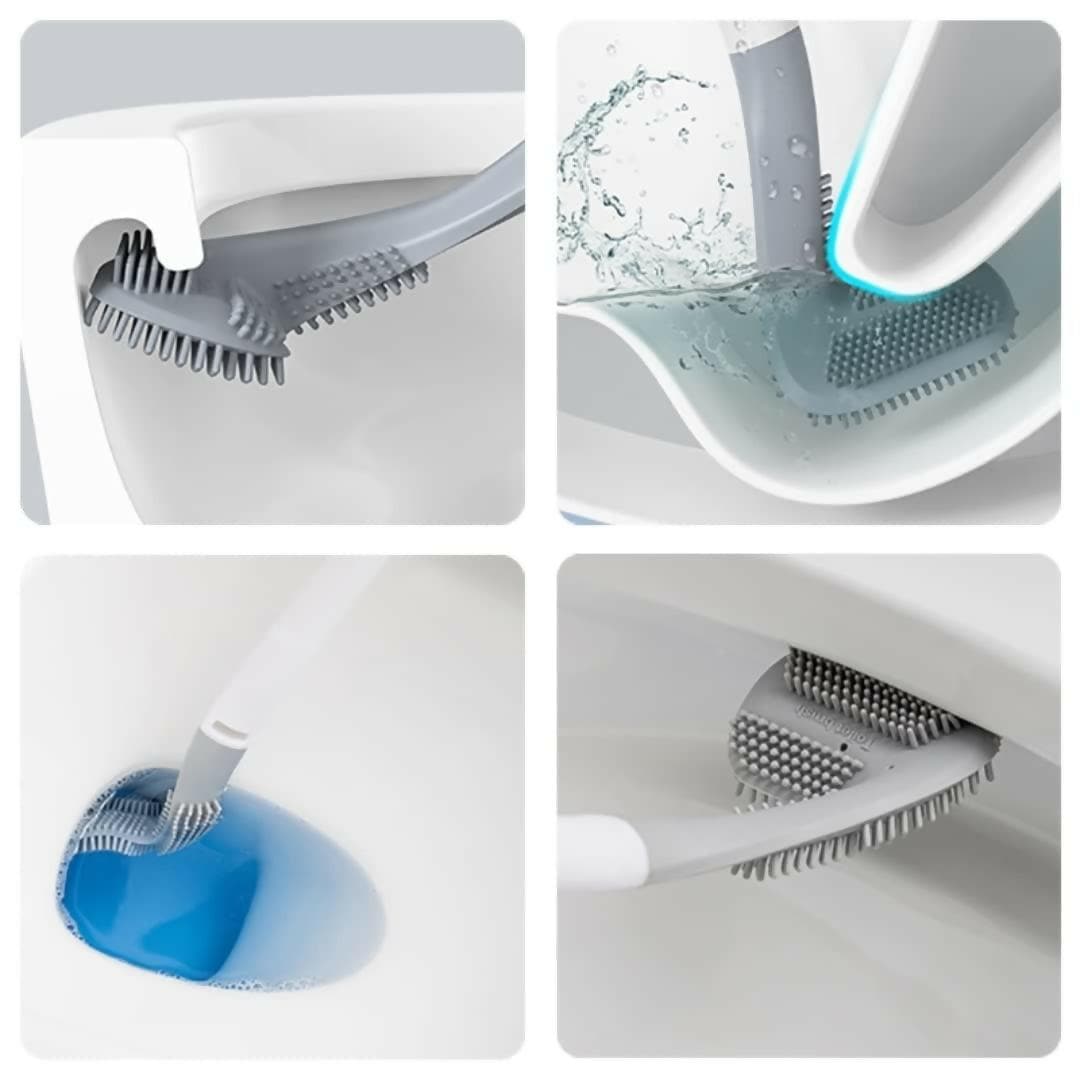 Silicone Flex Flexible Bristles Toilet Brush with Holder Stand L Shape Toilet Brush Cleaner - HalfPe