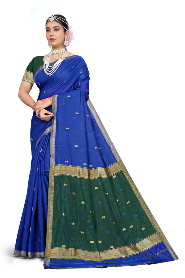 AXONIT Traditional Cotton Saree with Golden Zari Border – Festive & Pooja Wear