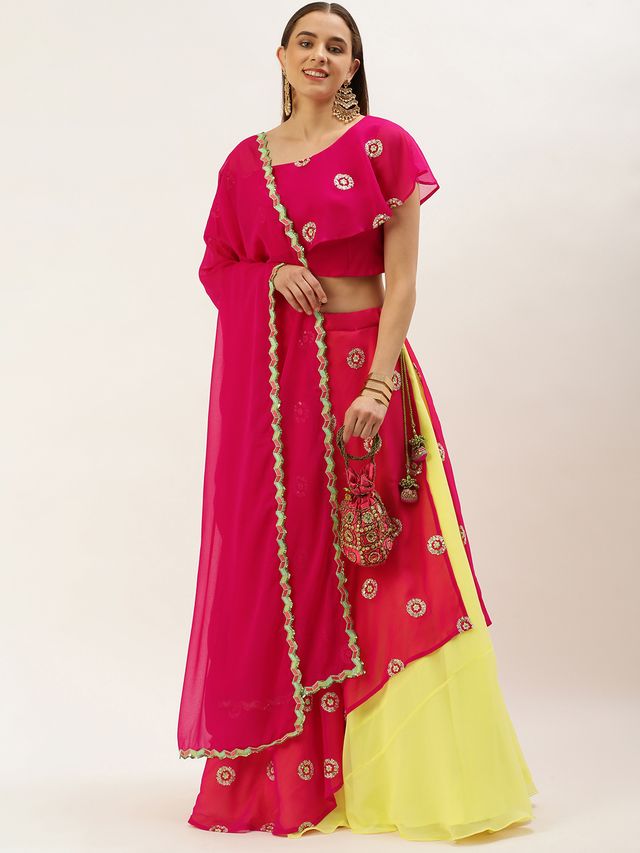 Bollywood Vogue Ready To Wear Dark Pink Georgette Embroidered Lehenga set