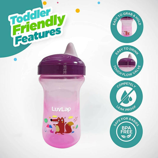 Luvlap little fox sipper/sippy cup 300ml anti-spill design with easy sip spout 6m+ purple - HalfPe