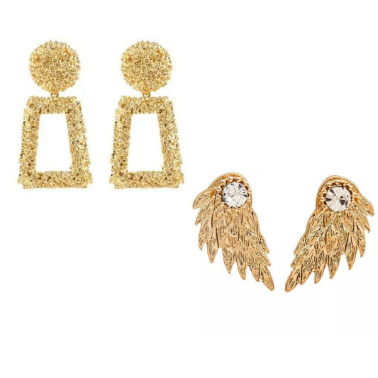 Heavenly Extravaganza: Gold Geometric and Angel Wing Earrings Combo Set of 2