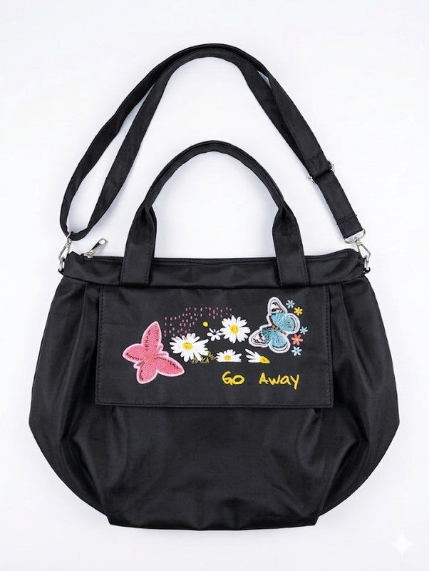 Buddy Cares Women Floral & Butterfly Embroidered Shoulder Bag | Adjustable Crossbody Strap – Black – view 5 – Buddy Cares