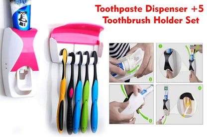 Toothpaste Dispenser with Toothbrush – Automatic Wall-Mounted Set