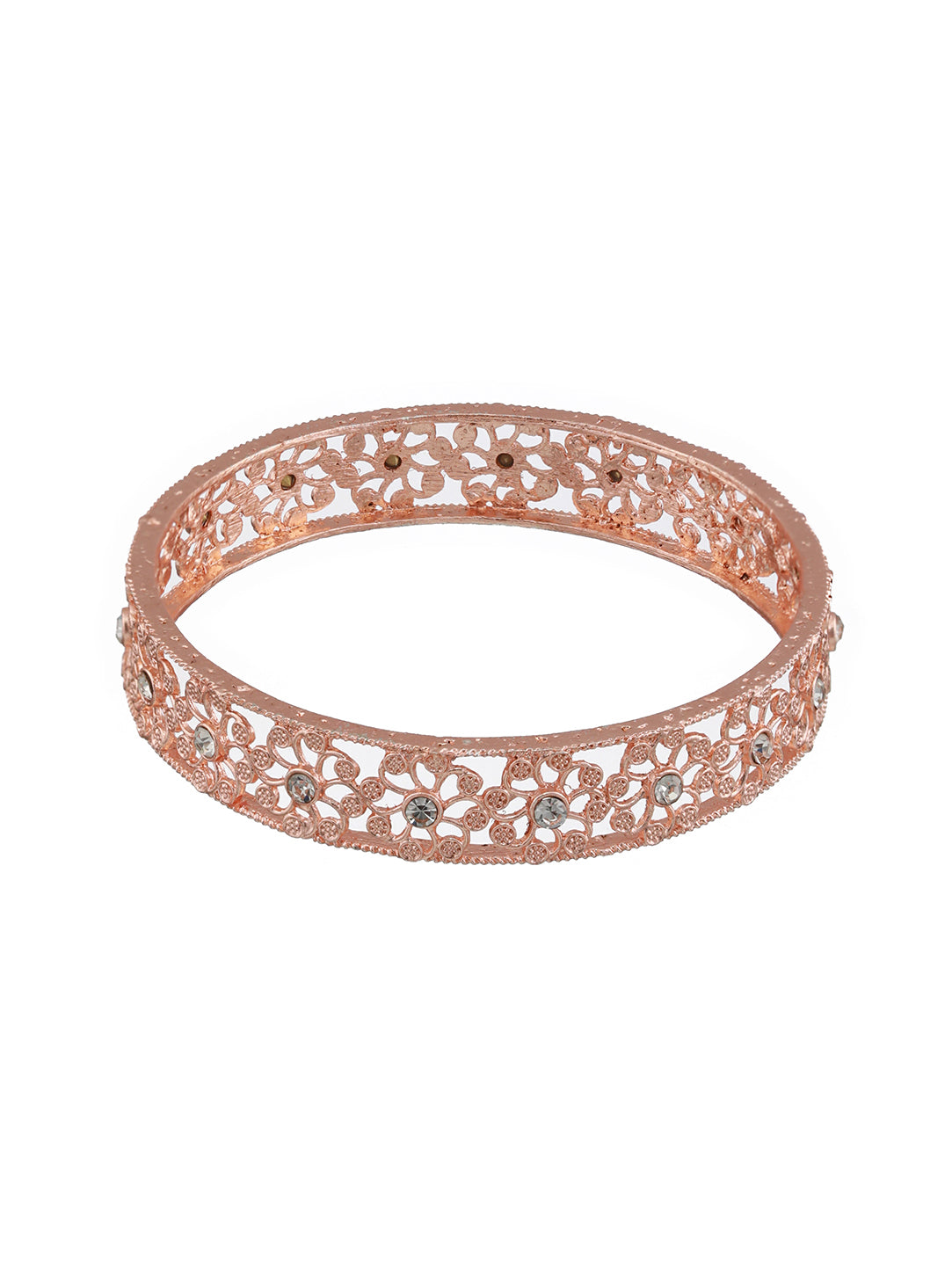 Set Of 2 Rose Gold-Plated Cubic Zirconia Studded Bangles