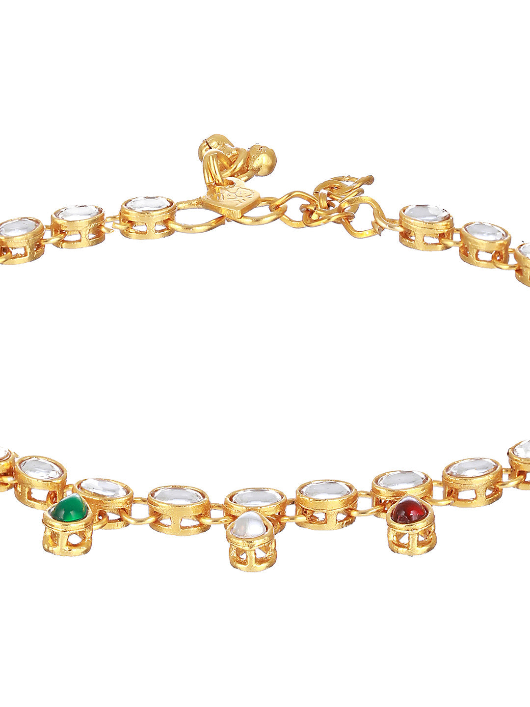 Jazz And Sizzle - Set Of 2 Gold Plated Green & Red Kundan Studded Anklets