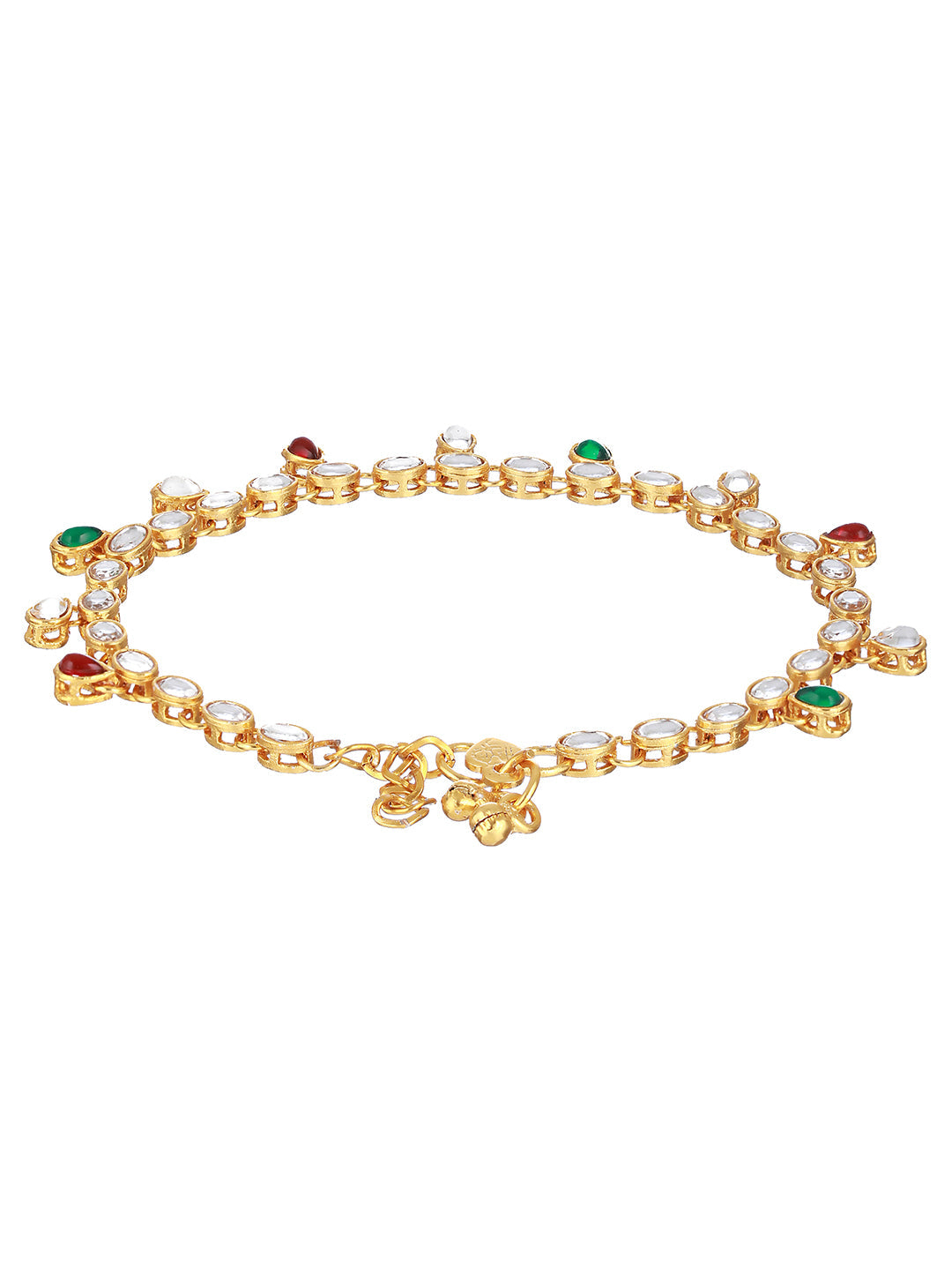 Jazz And Sizzle - Set Of 2 Gold Plated Green & Red Kundan Studded Anklets