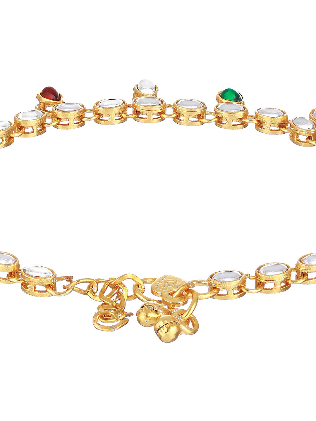 Jazz And Sizzle - Set Of 2 Gold Plated Green & Red Kundan Studded Anklets