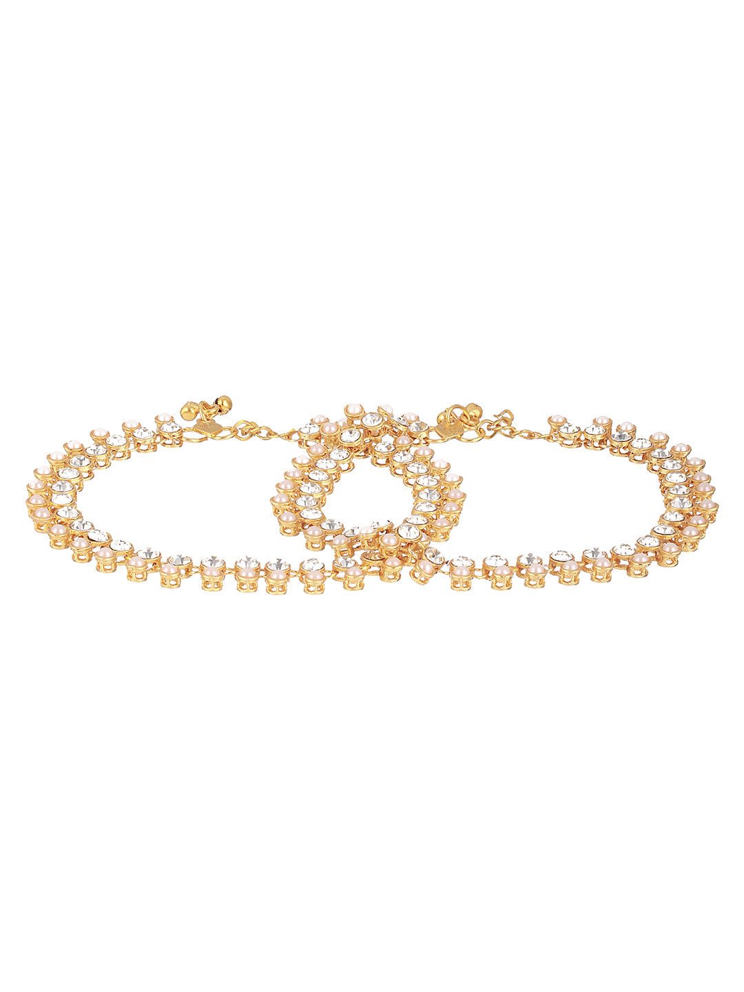 Jazz and Sizzle - Set Of 2 Gold Plated Kundan Studded & Pearl Beaded Anklets
