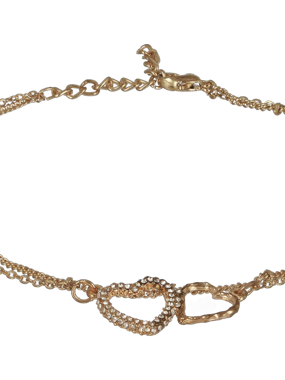 Jazz and Sizzle-Gold-Plated Cz Studded Layered Heart Charm Anklet