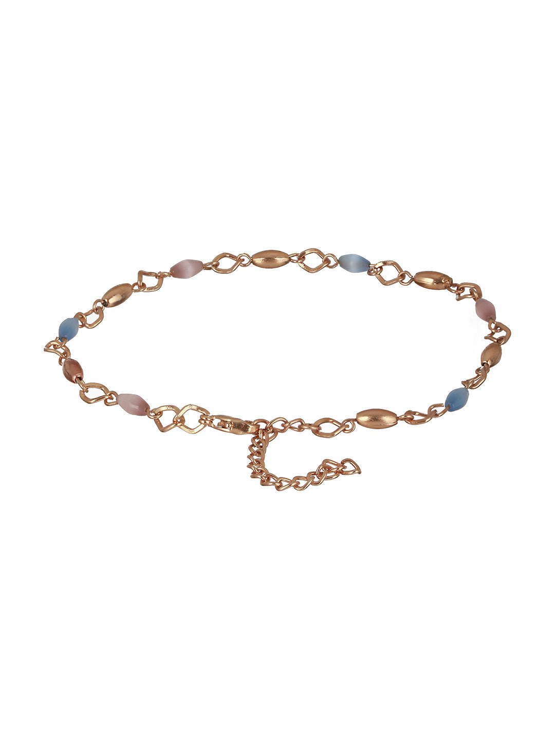 Set Of 3 Rose Gold Plated & Blue Evil Eye Link Chain Anklets