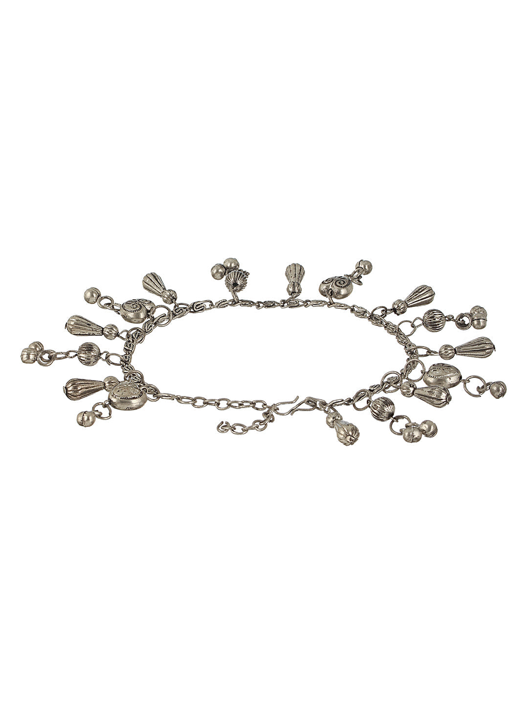 Jazz and Sizzle - Set Of 2 Oxidised Silver-Plated & Heart Charm Ghungroo Anklets