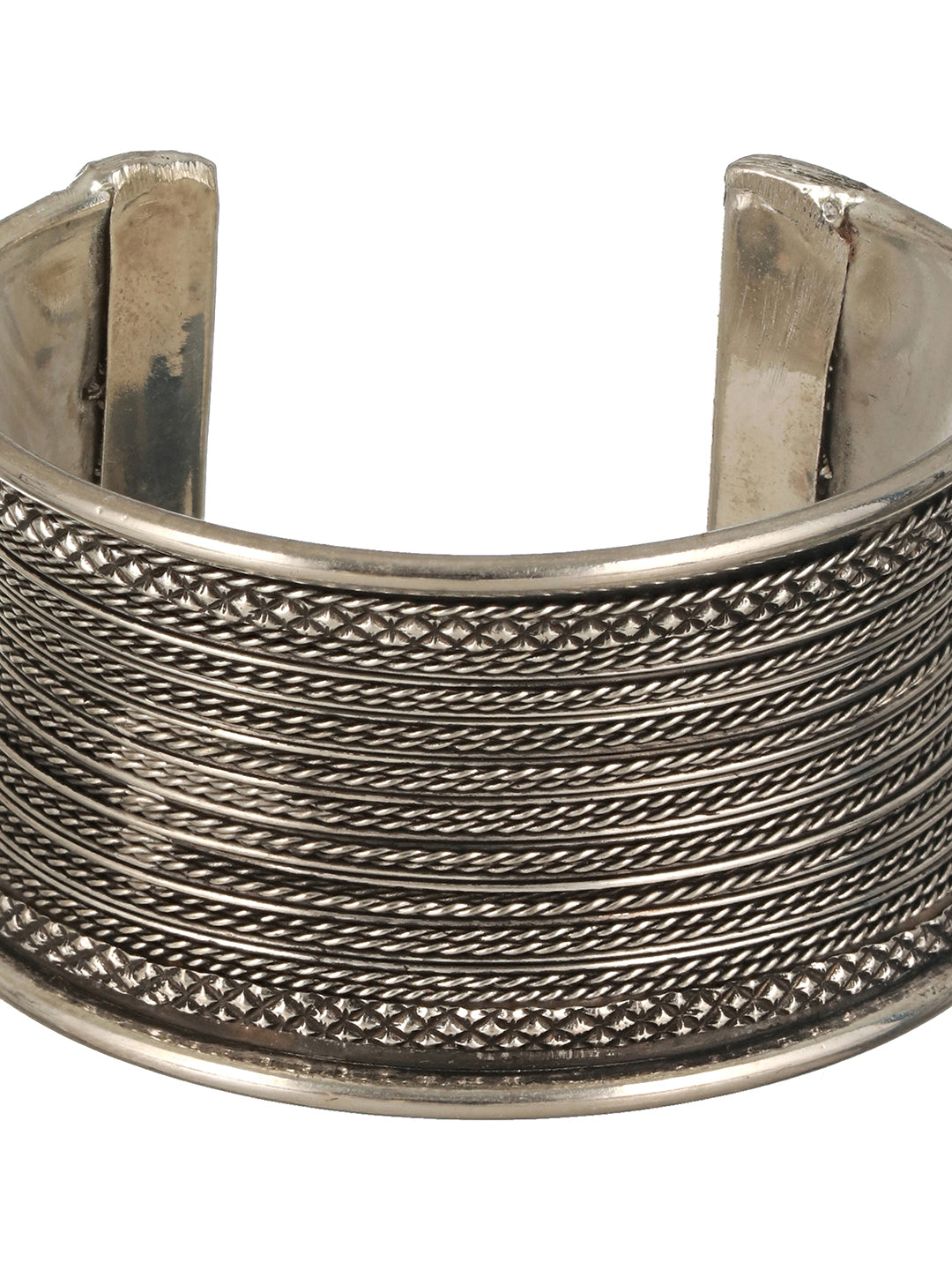 Women Silver-Plated & Textured Oxidised Cuff Bracelet