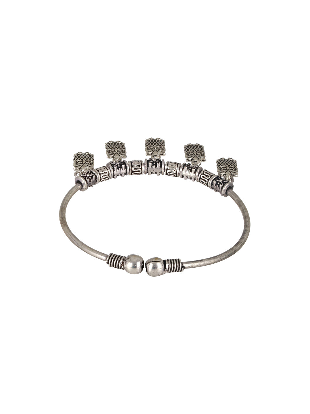 Silver-Toned Silver-Plated Oxidised Owl Charm Bracelet