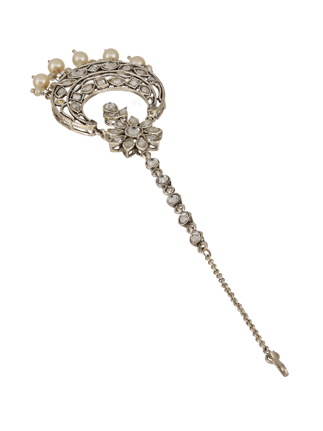 Silver-Plated White Ad-Studded Maang Tikka