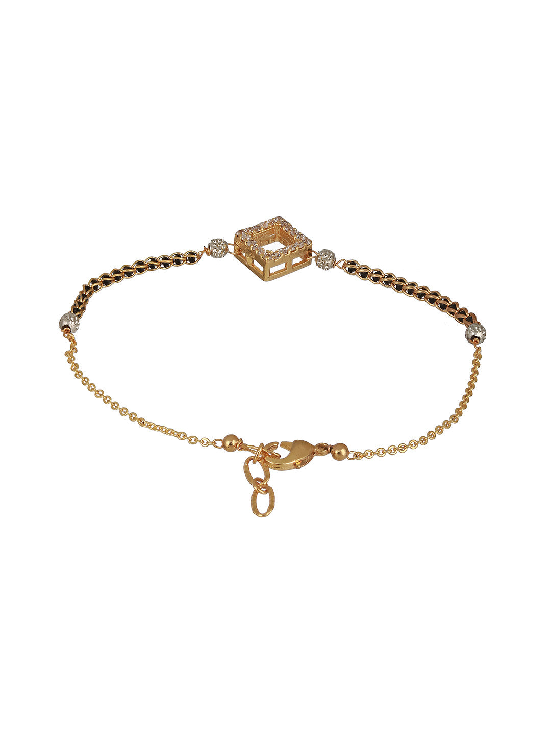 ¬†Gold-Plated Black Beaded & Stone-Studded Hand Mangalsutra Bracelet